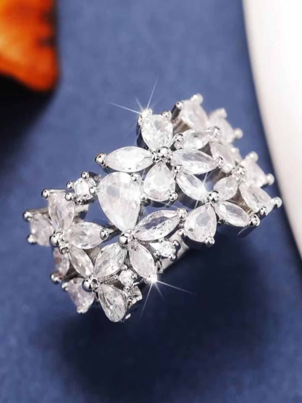 White Rhodium Sapphire Statement Ring